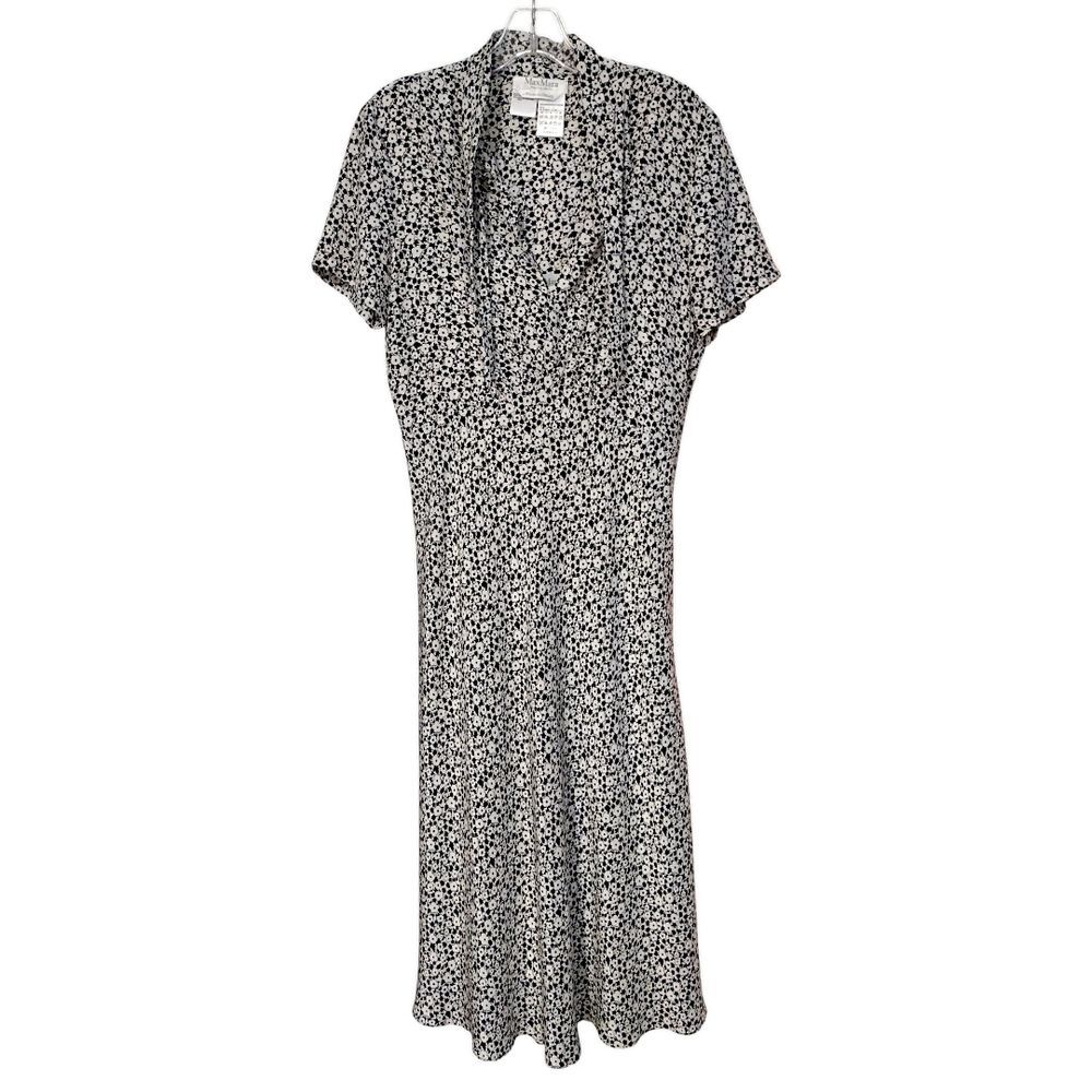 MaxMara Black & White Floral Print Midi Dress & White Underdress, Size 12  NWOT